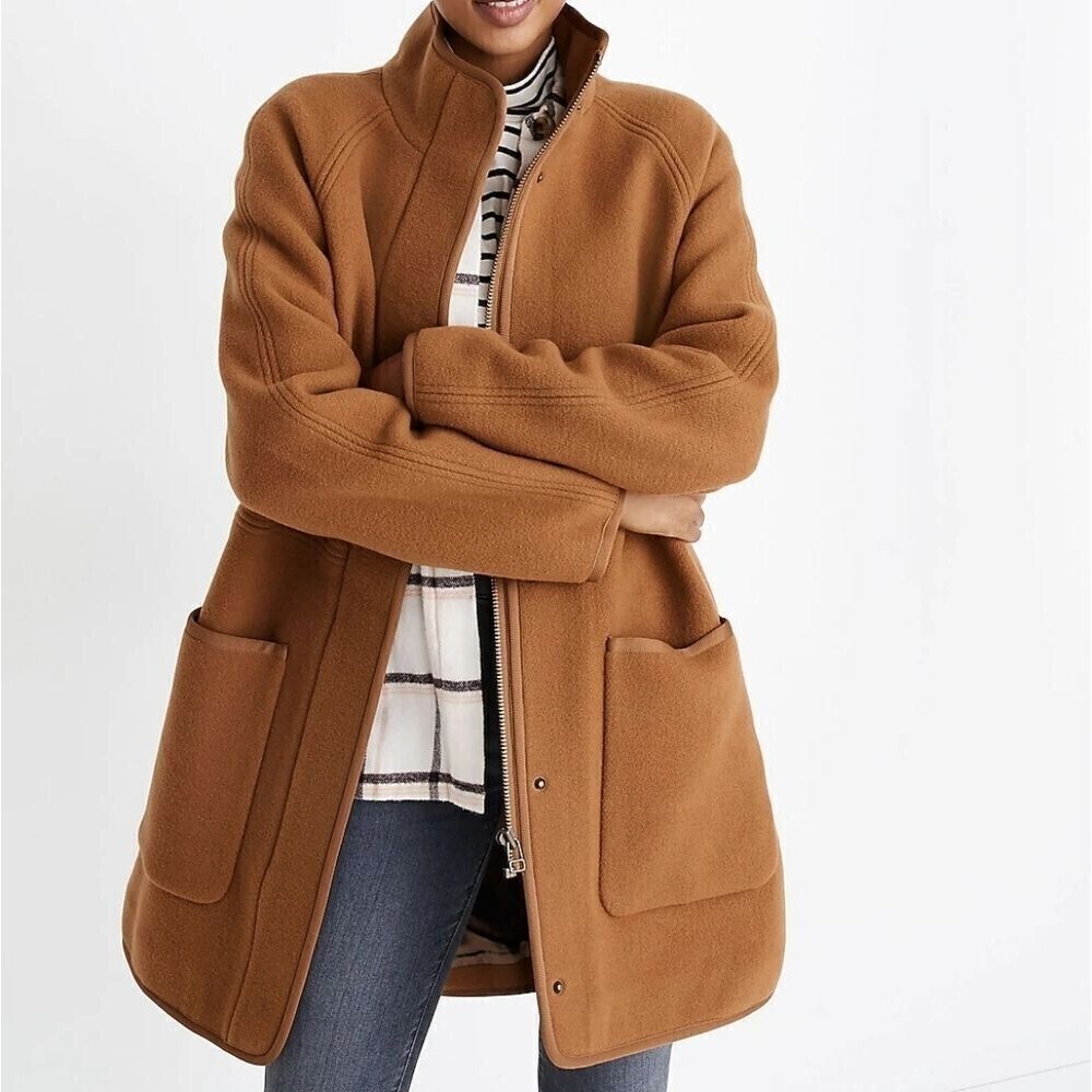 Madewell Womens Brown Estate Cacoon Wool Long Sleeve Zip Up Coat XXS